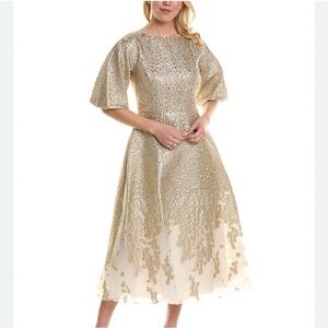 Rickie Freeman for Teri Jon Gold and champagne, color Midi Dress